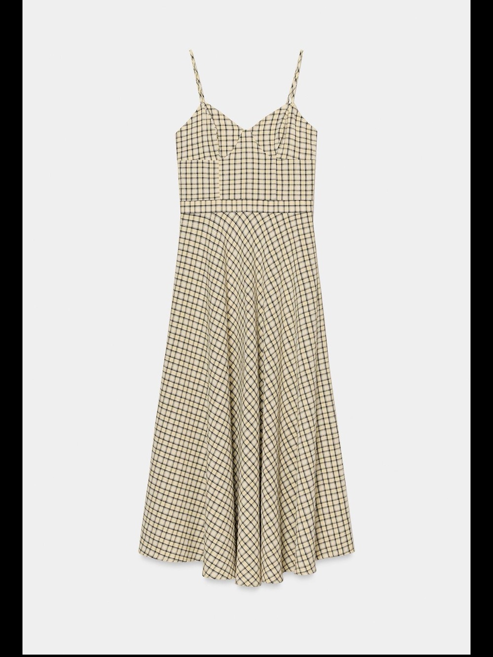 Zara Cream Checked Midi Dress with Black Grid